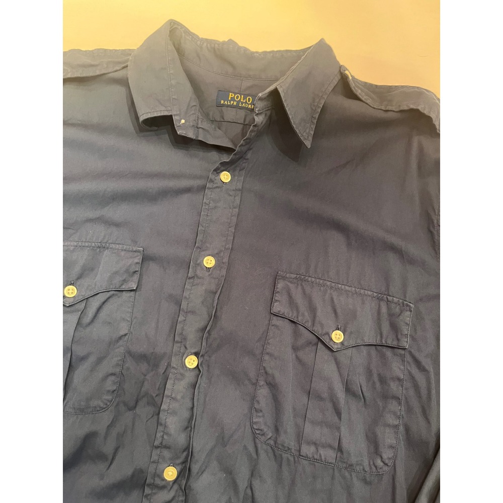 Polo Ralph Lauren Mens XLT Navy Blue Cotton Military Epaulet Utility Shirt